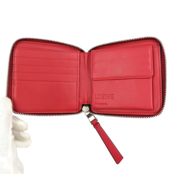 Loewe Mays Square Zip Leather Red Pink Bifold Wallet - Picture 4 of 10
